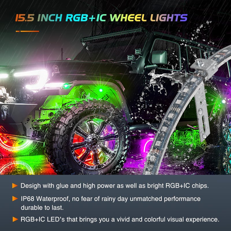 Nilight 4PCS 15.5inch Wheel Ring Lights Deram Color with APP and Remote Control Neon Lights Million Colors w/Turn Signal and Braking Function for Car Van SUV Truck - Image 5
