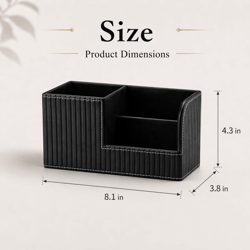 KINGFOM Desk Pen Organizer Office Supplies Caddy Pu Leather Multi-function Storage Box Pen/Pencil,Cell phone, Business Name Cards Remote Control Holder (Black) - Image 3