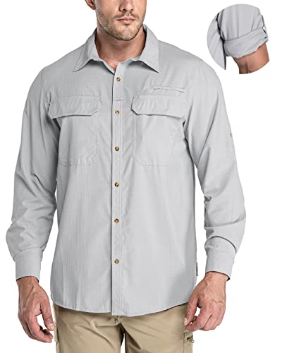 33,000ft Men's Long Sleeve Sun Protection Shirt UPF 50+ UV Quick Dry Cooling Fishing Shirts for Travel Safari Camping Hiking Silver Grey - Image 1