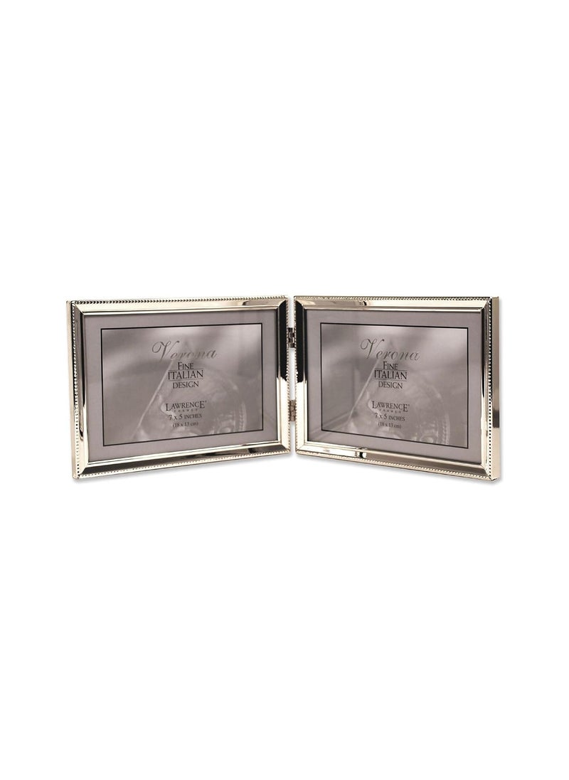 Lawrence Frames Lawrence FramesPolished Silver Plate 5x7 Hinged Double Horizontal  Bead Border Design11675D 