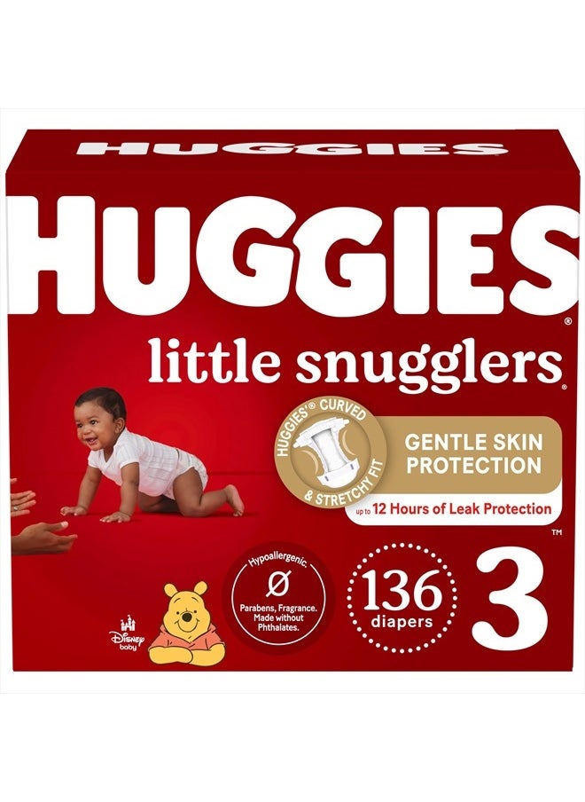 Huggies - Huggies Size 3 Diapers, Little Snugglers Baby Diapers, Size 3 (16-28 lbs), 136 Count - Image 1