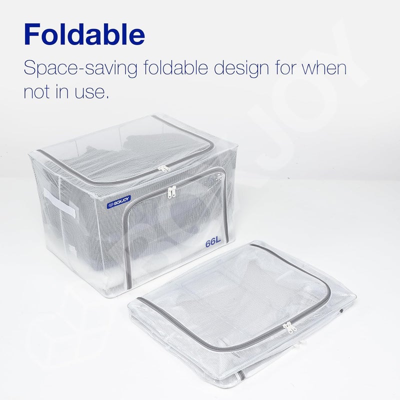 BOXJOY BOXJOY Foldable Steel Frame Transparent 66L Pack of 2 Clothes Storage Organizer Box for Saree Shirt Blankets with Clear Front Top Open Almirah Wardrobe Organiser Closet Basket for Cloth Cupboard - Image 2