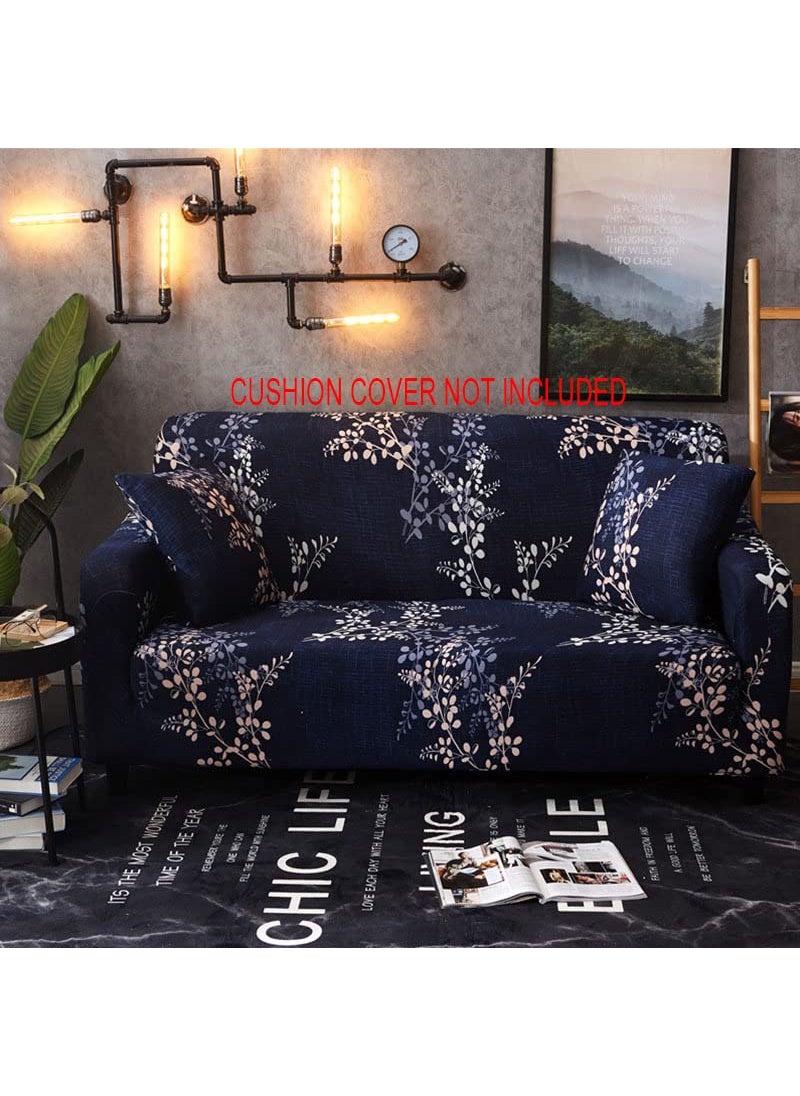 Styleys Styleys Universal Polyester Big Elasticity Flexible Stretch Triple Seater Sofa Cover (2 Seater, 140-180 cms, Dark Blue White Small Leaf, SLMH-94)  - Image 2