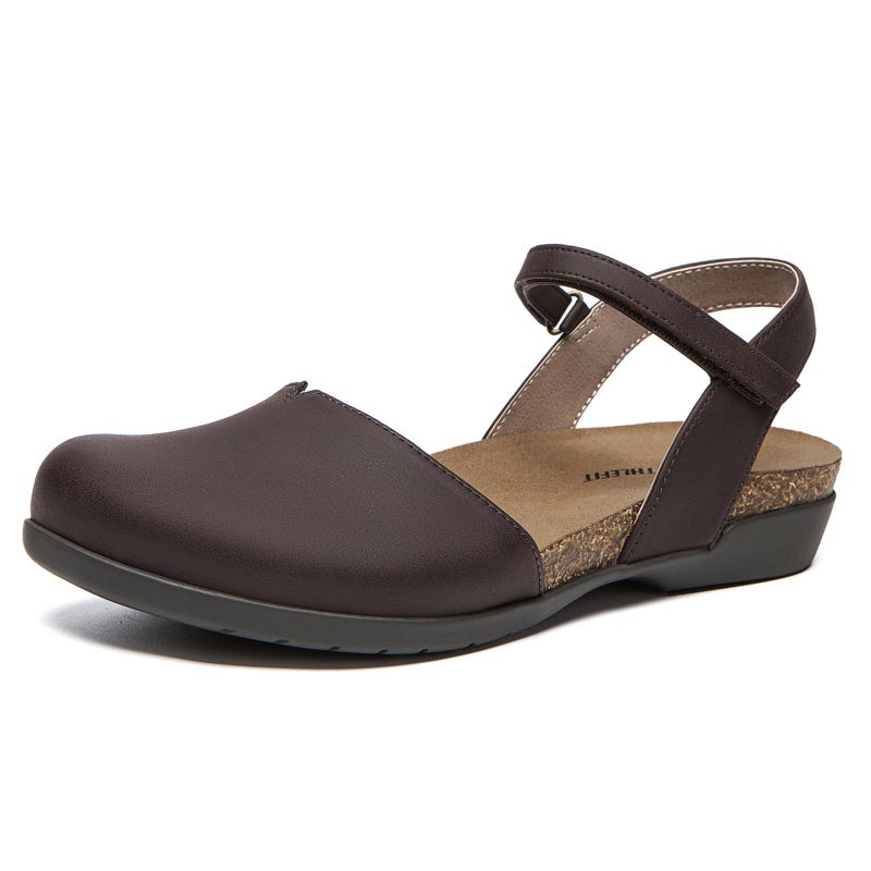 Athlefit Womens Closed Toe Sandals Comfort Casual Cork Footbed and Arch Support Flat Sandals Chocolate Size 8.5 - Image 1