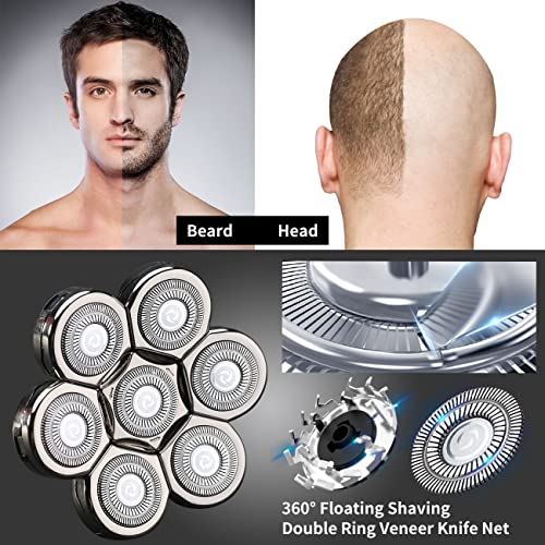 HONTEC 7 Blades Head Shaver Replacement Heads Electric Shaver Universal Replacement Blade Head Electric Razor for Men (7D Silvery) - Image 2