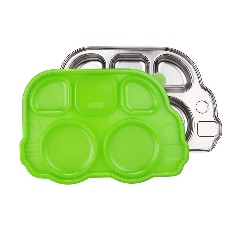 Innobaby Stainless Bus Plate with Airtight Sectional Lid The Original LeakResistant Divided Platter Mom Invented Fun Shape Plate Din Din SMART for Babies Toddlers and Kids BPA Free Plate
