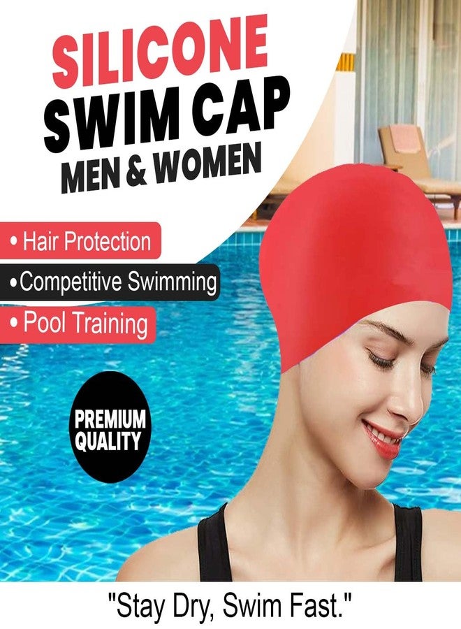 KAVIN Latest Waterproof Silicone Swimming Cap with Ear Protector for Woman and Men Pack of 1 (Red) - Image 4