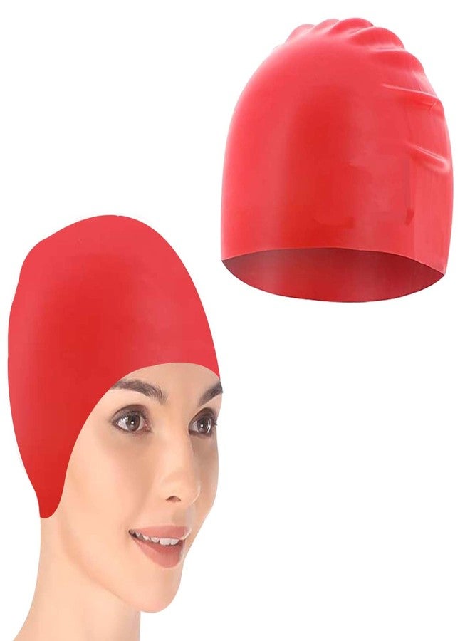 KAVIN Latest Waterproof Silicone Swimming Cap with Ear Protector for Woman and Men Pack of 1 (Red) - Image 1
