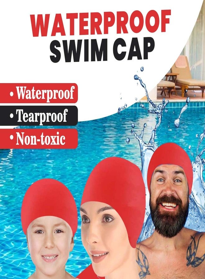 KAVIN Latest Waterproof Silicone Swimming Cap with Ear Protector for Woman and Men Pack of 1 (Red) - Image 3