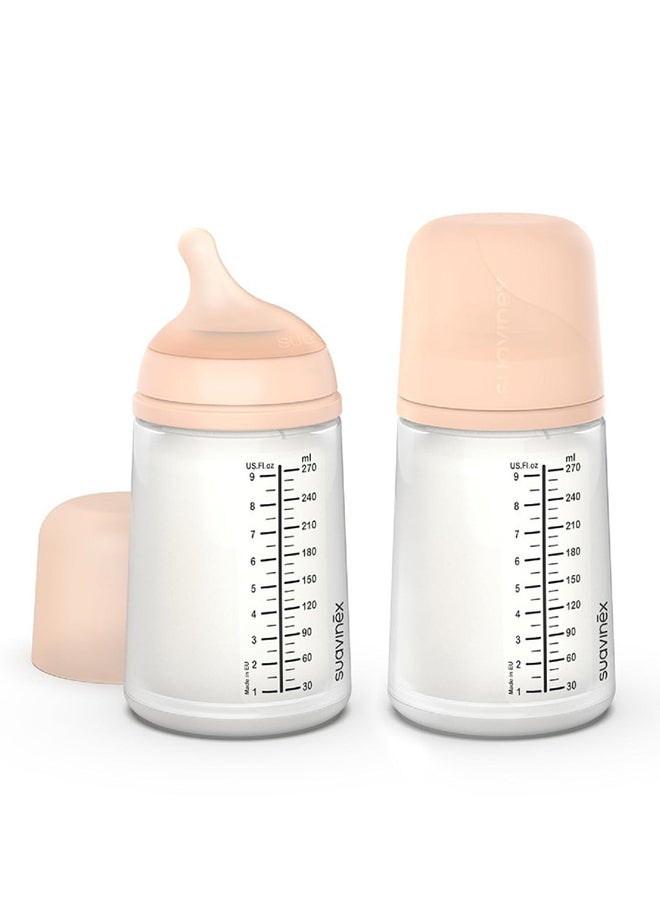 SUAVINEX زيرو زيرو زجاجة رضاعة مضادة للمغص للأطفال، العلامة التجارية رقم 1 لزجاجات رضاعة الأطفال الإسبانية، مثالية للأطفال الذين يرضعون طبيعياً 270 مل × 2 مجموعة من 2 - Image 1