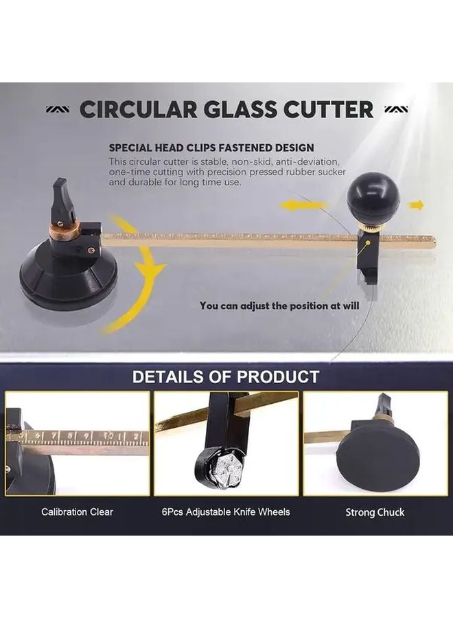 Adjustable Circular Glass Cutter With Suction Cup Metal Manual Compass Tool 1pc - Image 4