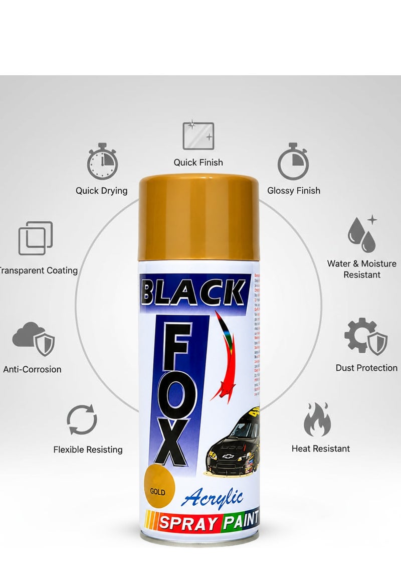 بلاك فوكس طلاء بخاخ أكريليك ذهبي من BLACK FOX (سعة 400 مل) - طبقة نهائية لامعة متعددة الأسطح (للمعدن، الخشب، الزجاج، القماش، الأثاث، الجدران) - مثالي للأعمال اليدوية، والحرف، وترميم السيارات - سريع الجفاف، مقاوم للأشعة فوق البنفسجية، تغطية ناعمة، للاستخدام الداخلي والخارجي. - Image 5