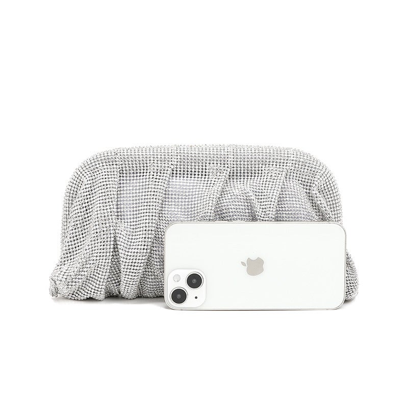 Rhinestone Cloud Bag 2024 Pleated Women'S Bag Texture High-End Cosmetic Bag Niche Messenger Bag - Image 3
