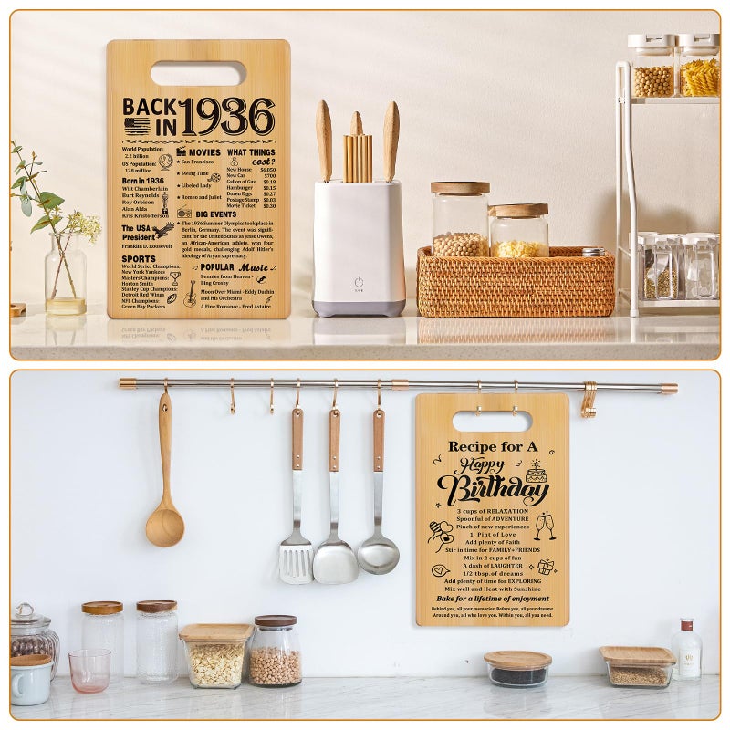 YeohJoy 90th Birthday Gifts for Women Men,Back In 1936&Recipe for A Happy Birthday Double sided Cutting Board present for Her Him,90th Bday gift ideas,cool presents for 90 year old woman - Image 3