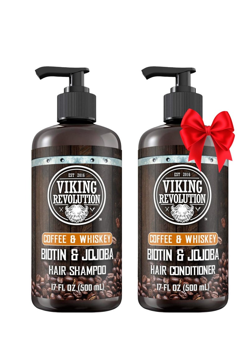 Viking Revolution Viking Revolution Coffee Whiskey Mens Shampoo and Conditioner Set with Biotin and Jojoba Oil - Natural Hair Shampoo and Hair Conditioner for Men with Vitamin B5- Shampoo and Conditioner Set Men (17Oz)  - Image 1