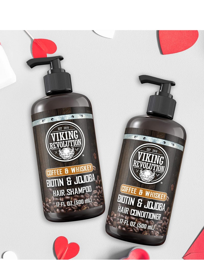 Viking Revolution Viking Revolution Coffee Whiskey Mens Shampoo and Conditioner Set with Biotin and Jojoba Oil - Natural Hair Shampoo and Hair Conditioner for Men with Vitamin B5- Shampoo and Conditioner Set Men (17Oz)  - Image 2