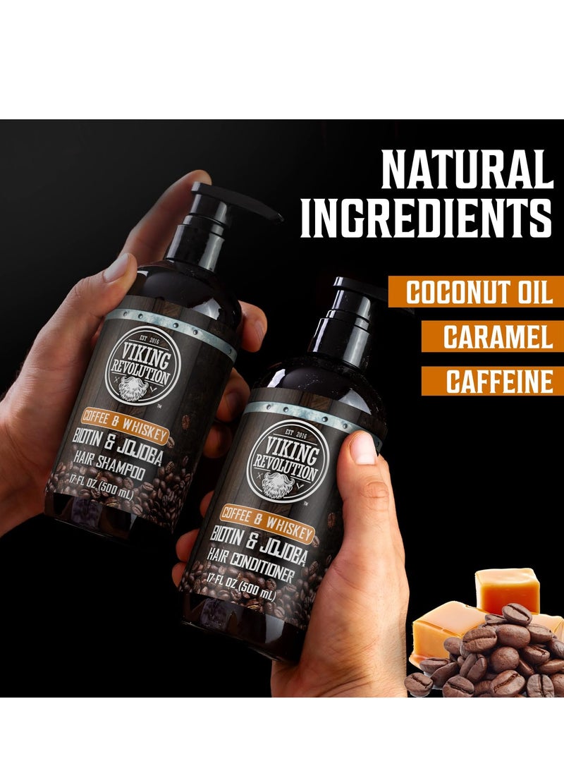 Viking Revolution Viking Revolution Coffee Whiskey Mens Shampoo and Conditioner Set with Biotin and Jojoba Oil - Natural Hair Shampoo and Hair Conditioner for Men with Vitamin B5- Shampoo and Conditioner Set Men (17Oz)  - Image 4