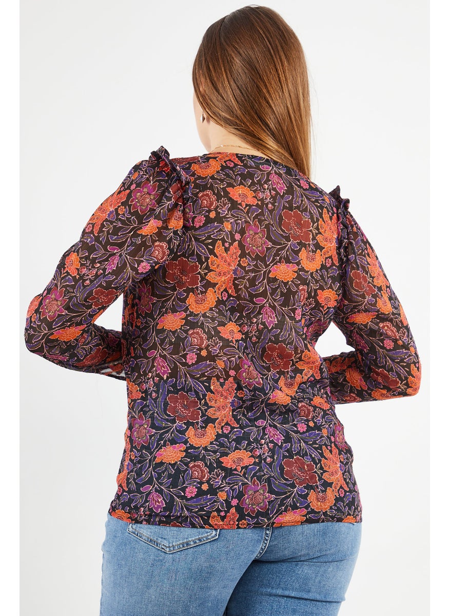 Women V-Neck Long Sleeves Floral Top, Black Combo - pzsku/ZB01900BC4B8A9D3AE225Z/45/_/1737641750/bb9f95ad-41e0-4533-ad60-d41c50927967