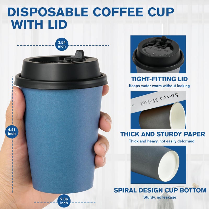 LITOPAK 100 Pack 12 oz Paper Coffee Cups  Disposable Coffee Cups with Lids  Drinking Cups for Coffee  Water  Juice  or Tea. Hot Paper Coffee Cups for Home  Restaurant  Store and Cafe - Image 2