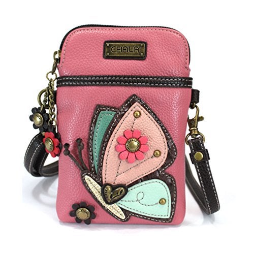 CHALA Garden Animal Collection Cell Phone Crossbody Purse-Women PU Leather/Canvas Multicolor Handbag with Adjustable Strap - Butterfly - guava - Image 1