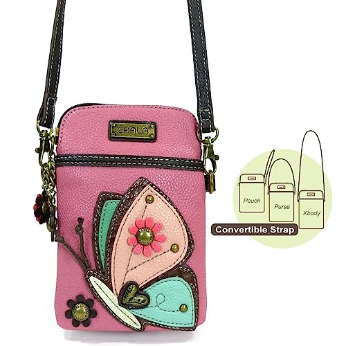 CHALA Garden Animal Collection Cell Phone Crossbody Purse-Women PU Leather/Canvas Multicolor Handbag with Adjustable Strap - Butterfly - guava - Image 2