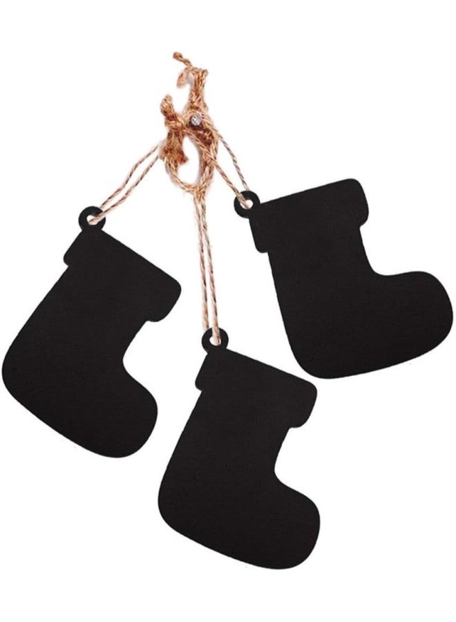klarako 10PCS Socks Shape Hanging Chalkboard Signs Mini Decorative Blackboard Hanging Tags Wooden Christmas Hanging Ornament (Black) - Image 1