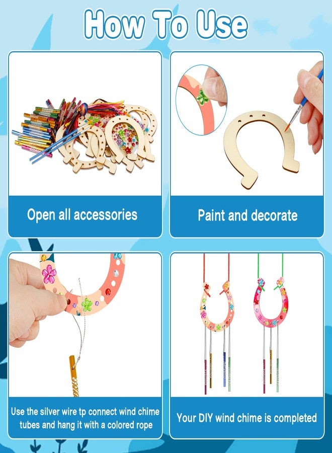 Fennoral 16 Pack Wind Chime Kit for Kids Make Your Own Horseshoe Wind Chime Wooden Arts and Crafts for Girls Boys Ornaments DIY Coloring Horseshoes Craft for Art Activity Birthday Supplies - Image 3