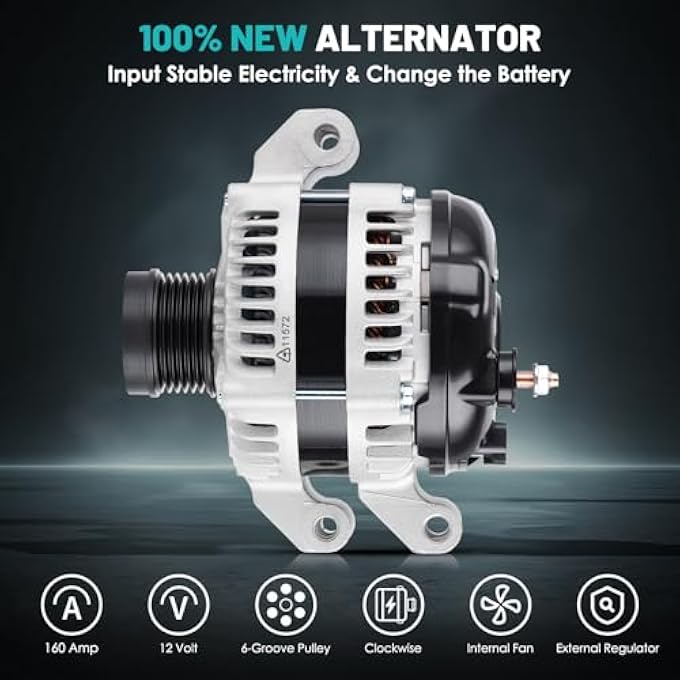 Farrme 11572 Car Alternator 12V 160 Amp, 6-Groove Pulley Fit for Grand Cherokee 11-16, for Charger 11-15, for Durango 11-16, for Chrysler 300,for Ram 1500 V6 3.6L Automotive Replacement Alternators - Image 3