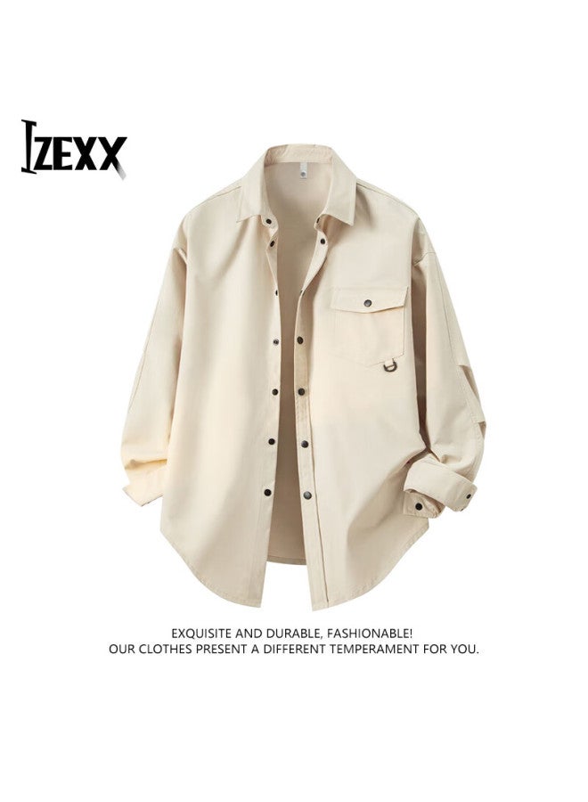 Izexx Men's Work Shirt Jacket Spring Casual Loose Stiff Shirt Mz03 Light Khaki 3XL - Image 1