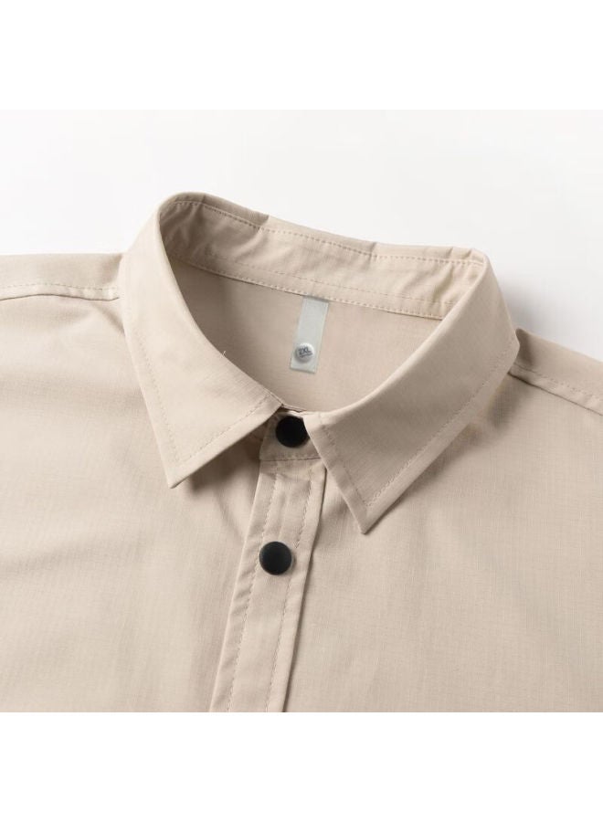 Izexx Men's Work Shirt Jacket Spring Casual Loose Stiff Shirt Mz03 Light Khaki 3XL - Image 2