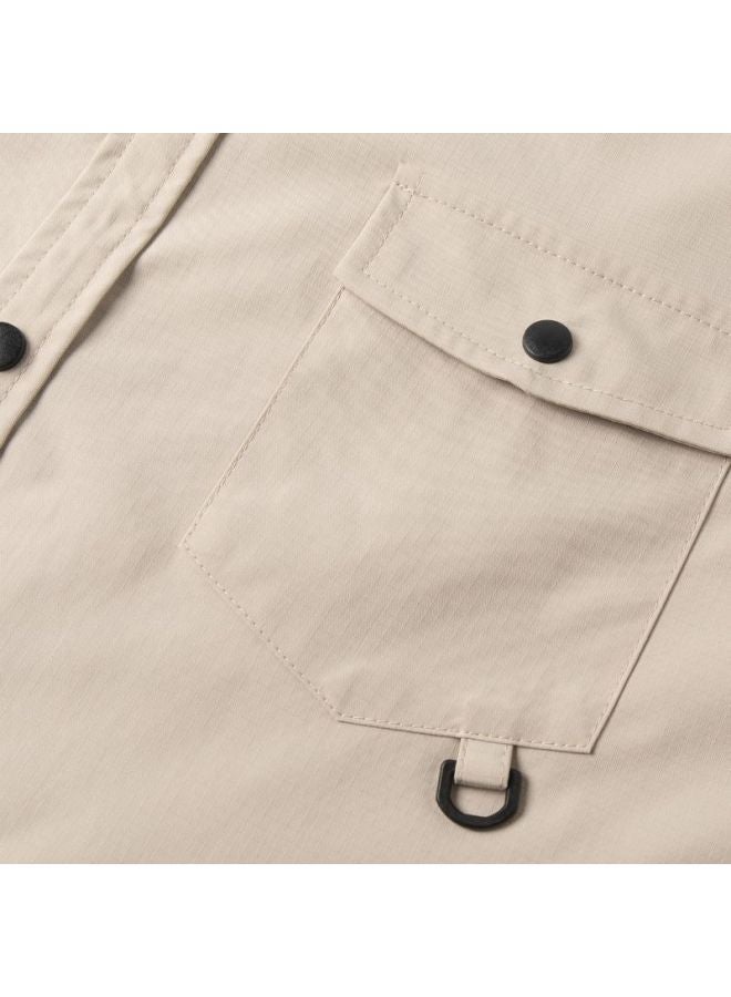 Izexx Men's Work Shirt Jacket Spring Casual Loose Stiff Shirt Mz03 Light Khaki 3XL - Image 3