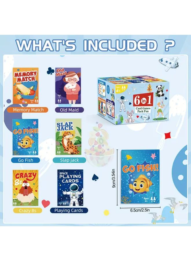 6 Decks Card Games Set Includes Go Fish Old Maid Space Poker Crazy 8s Slap Jack Memory Game - Image 4