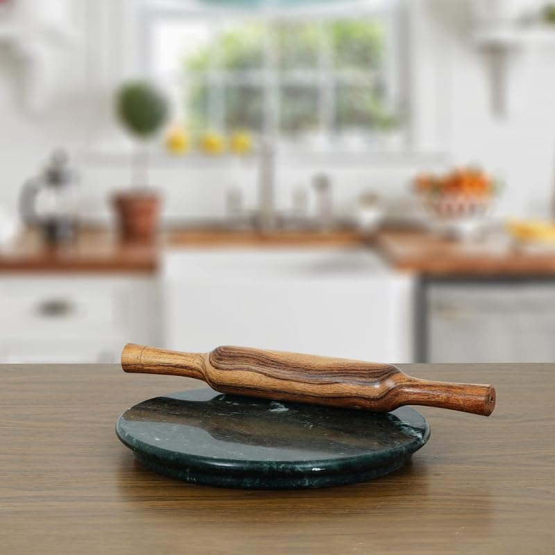UMESH CRAFT UMESH CRAFT Chakla Belan Combo Set Marble Roti Maker with Wooden Belan 9 inch Chakla Circular Board Set Hand Made Marble Chakla Rolling Pin Boardchakla belan for kitchenChapati Presser Model NO31 - Image 4
