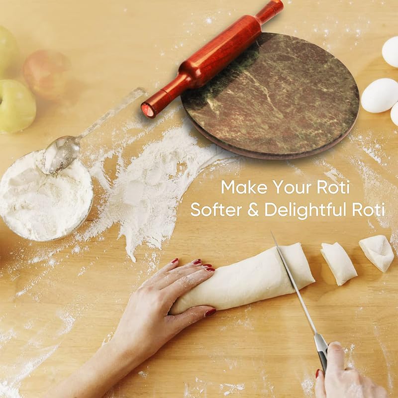 UMESH CRAFT UMESH CRAFT Chakla Belan Combo Set Marble Roti Maker with Wooden Belan 9 inch Chakla Circular Board Set Hand Made Marble Chakla Rolling Pin Boardchakla belan for kitchenChapati Presser Model NO31 - Image 5