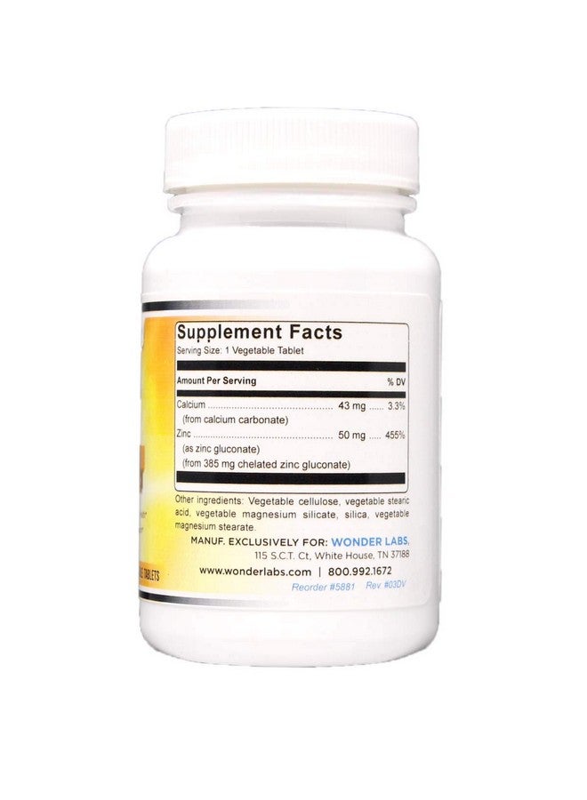 Chelated Zinc Gluconate 50 Mg Supports Healthy Skin Immune System Cell Growth And More 100 Vegetarian Tablets
