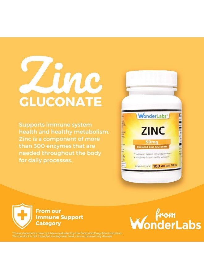 Chelated Zinc Gluconate 50 Mg Supports Healthy Skin Immune System Cell Growth And More 100 Vegetarian Tablets