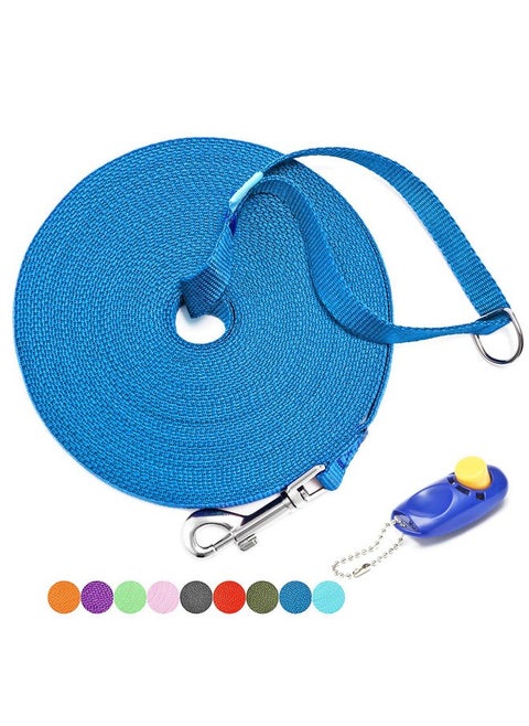 BAAPET 15 ft 20 ft 30 ft 50 ft 100 ft Long Dog Training Leash for Dog Training, Play, Camping, or Backyard Lead with Training Clickers for Small, Medium and Large Dogs or Cats (20 Feet, Blue)