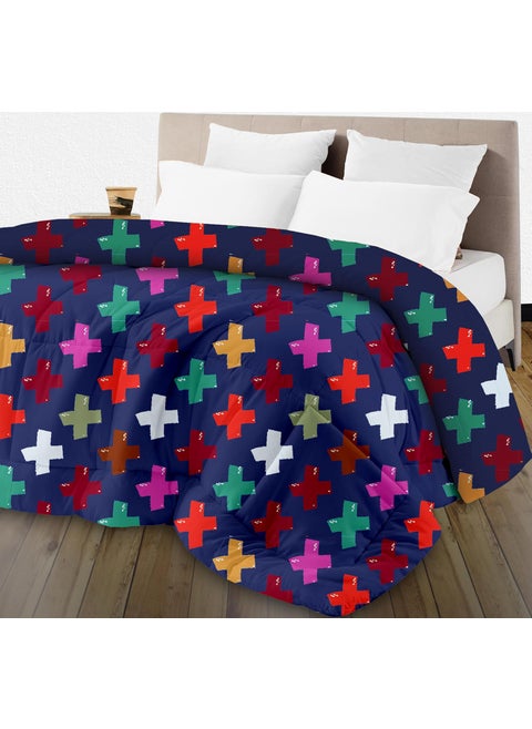 Zinnia Ultra Soft Microfibre Printed Comforter | (Print - Shapes) (Erin Navy and Bright Blue)