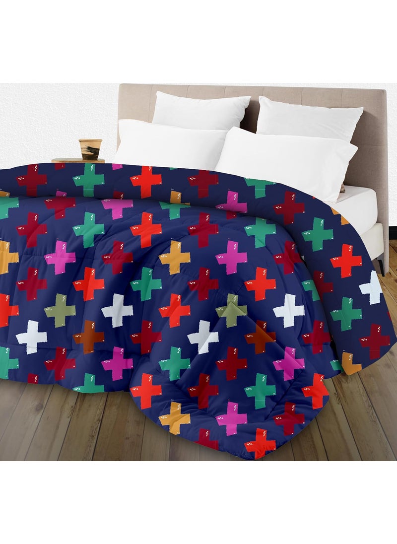 Zinnia Zinnia Ultra Soft Microfibre Printed Comforter | (Print - Shapes) (Erin Navy and Bright Blue)  - Image 1