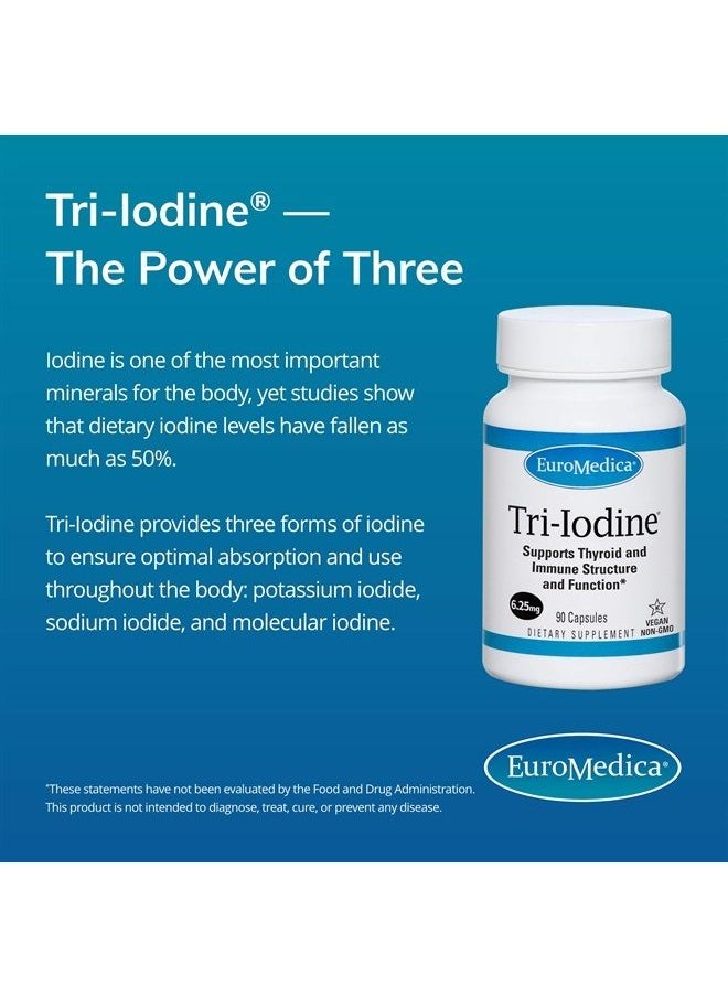 Euromedica - EuroMedica Tri-Iodine, 6.25mg, 90 Capsules - Potassium Iodide, Sodium Iodide & Molecular Iodine - Three Beneficial Forms of Iodine - Supports Healthy Thyroid & Immune Function - 90 Servings - Image 1