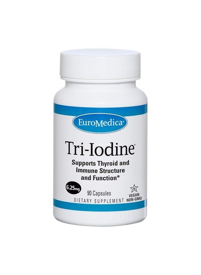 Euromedica - EuroMedica Tri-Iodine, 6.25mg, 90 Capsules - Potassium Iodide, Sodium Iodide & Molecular Iodine - Three Beneficial Forms of Iodine - Supports Healthy Thyroid & Immune Function - 90 Servings - Image 1