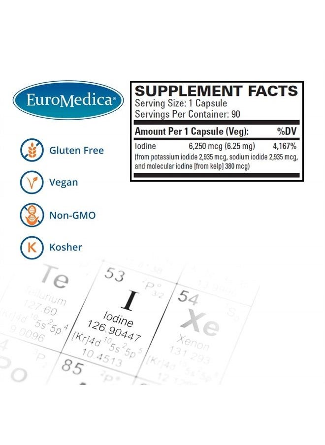 Euromedica - EuroMedica Tri-Iodine, 6.25mg, 90 Capsules - Potassium Iodide, Sodium Iodide & Molecular Iodine - Three Beneficial Forms of Iodine - Supports Healthy Thyroid & Immune Function - 90 Servings - Image 1