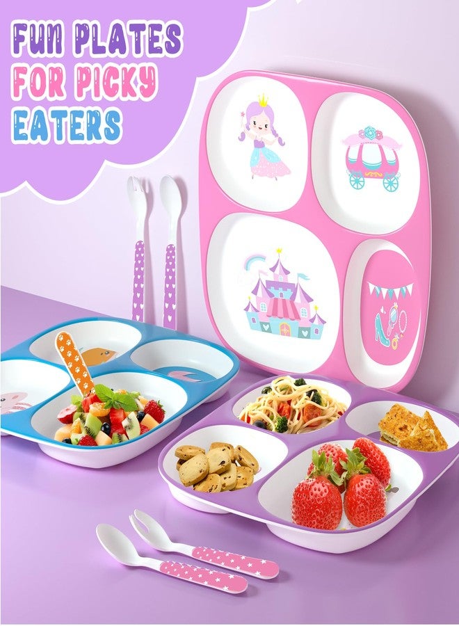 Boromine Set of 4 Divided Melamine Dinner Plates for Girls, Shatterproof Kids Dinnerware with Fun Themes (Mermaid, Unicorn, Princess, Cat), Perfect for Picky Eaters, Toddler Essentials - Image 5