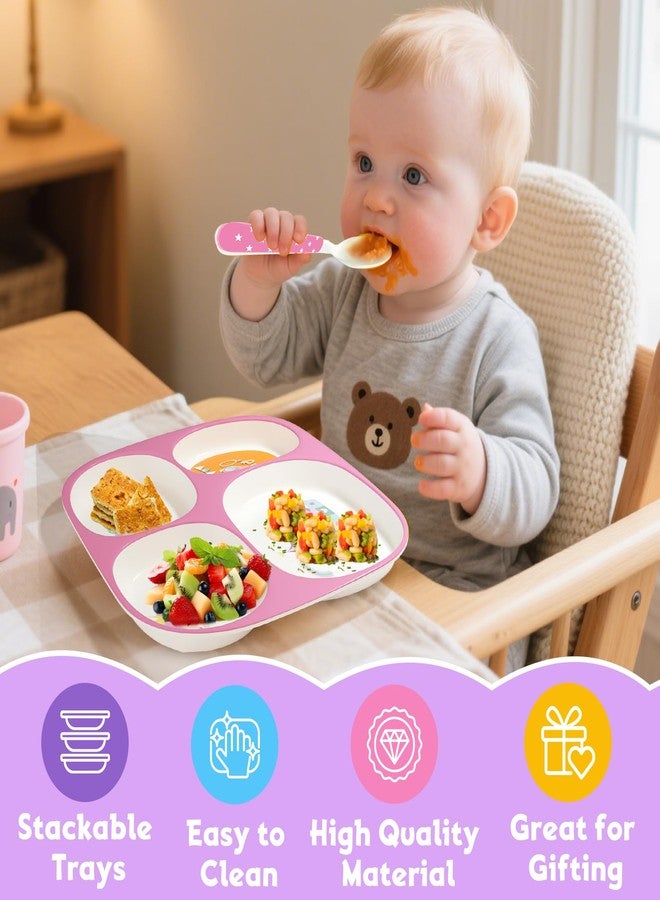 Boromine Set of 4 Divided Melamine Dinner Plates for Girls, Shatterproof Kids Dinnerware with Fun Themes (Mermaid, Unicorn, Princess, Cat), Perfect for Picky Eaters, Toddler Essentials - Image 3