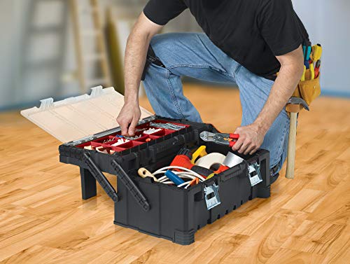 KETER 22 Inch Cantilever Plastic Portable Tool Box Organizer with Metal Latches for Small Parts, Hardware and Tool Storage and Organization - Image 4