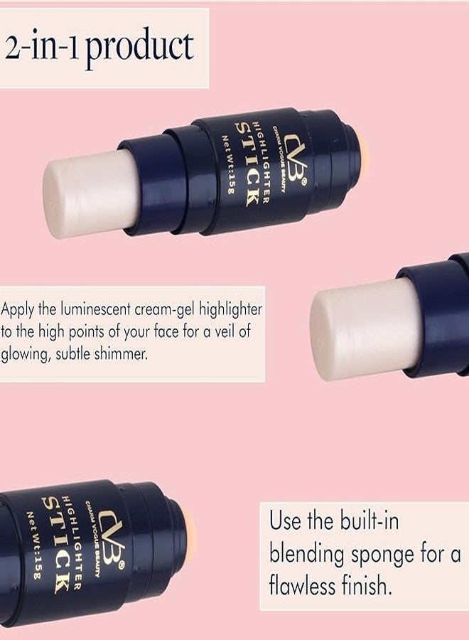 CVB Highlighter Stick with Sponge Applicator - 15g Cream-Based Shimmer for Glowing Skin, Easy Blend & Long-Lasting Radiance - Image 2