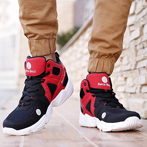 Bacca Bucci® Men's Caper High Top Men Sneakers with Anti Slip Sole & Breathable Upper- Red/Black, Size UK9 - Image 5