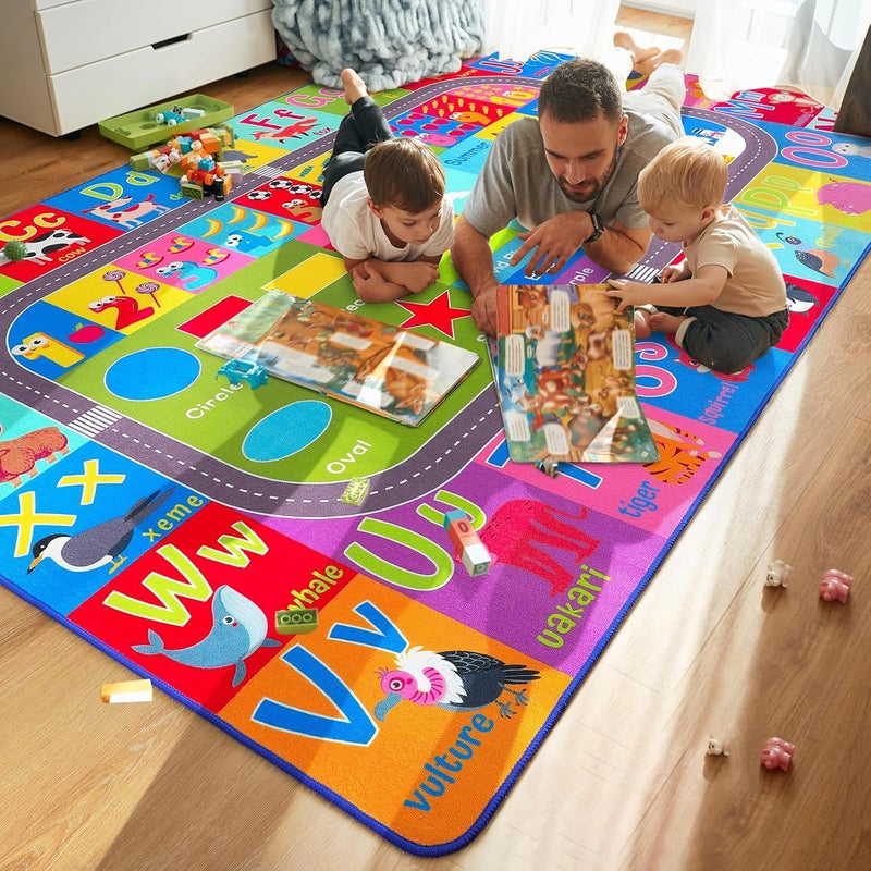 HOMORE Kids Educational Rug, 5x7 Kids Collection Area Rug for Learning Alphabet, Numbers, Colors, Season and Animal Words, Playmat for Classroom Playroom - Image 1