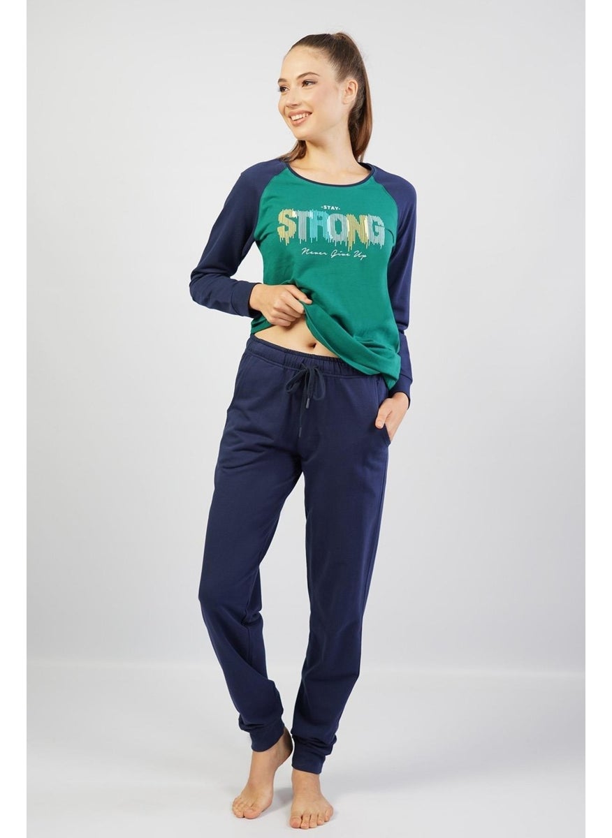 Espuar Women's 100% Cotton Pajama Set, Long Sleeve Skinny Leg  - Image 2