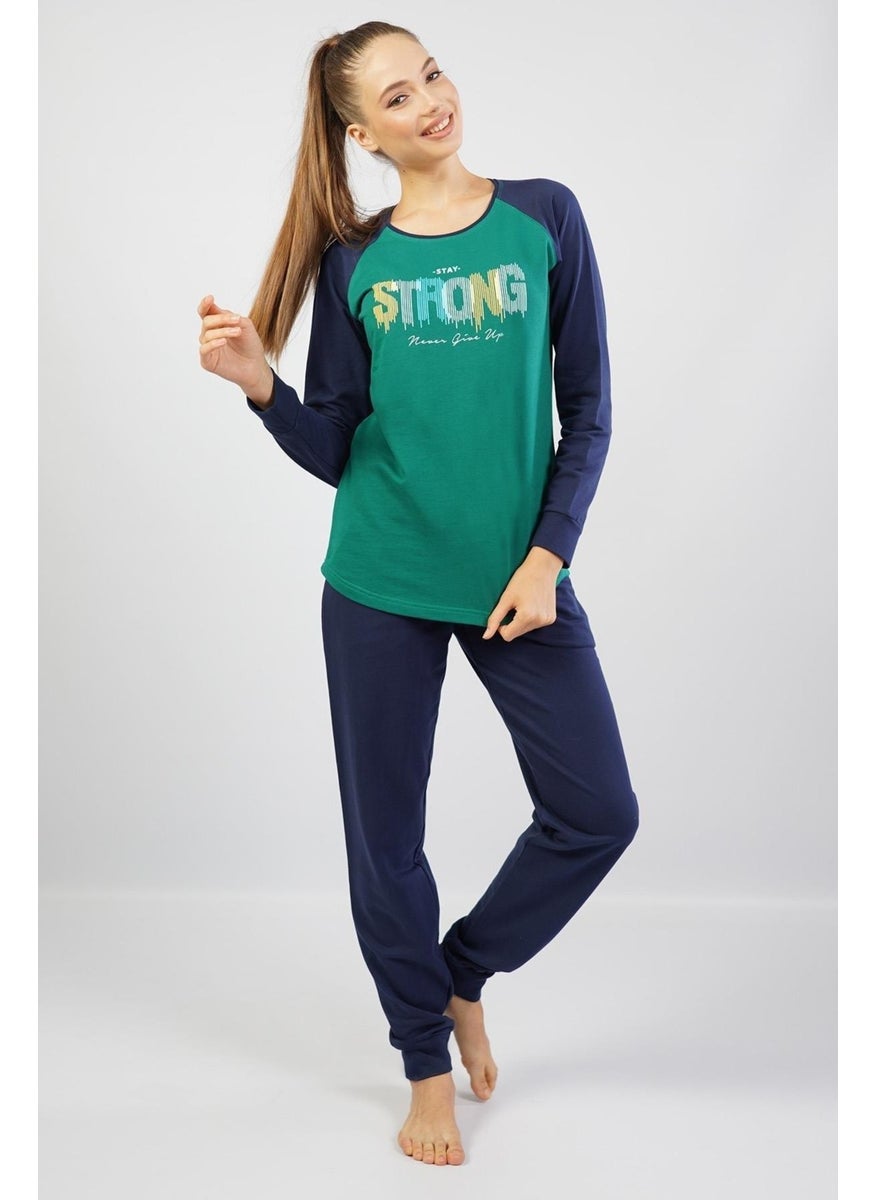 Espuar Women's 100% Cotton Pajama Set, Long Sleeve Skinny Leg  - Image 1